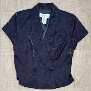Vintage Iridescent Red Black Floral Short Sleeve Blazer 8 Whimsigoth Goth Core